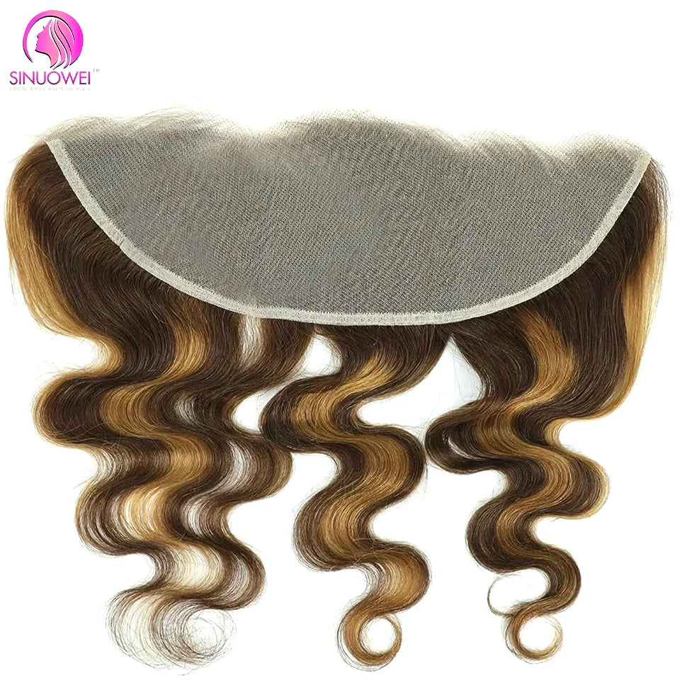 P4/27 Highlight Body Wave 3/4 Real Human Hair Bundles With 13x4 Transparent Lace Frontal Pre-Plucked Peruvian Remy Hair
