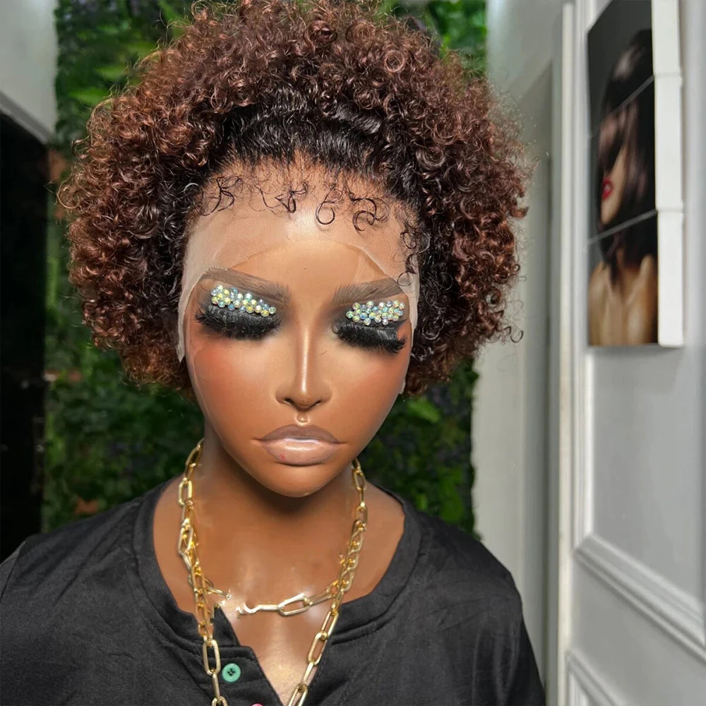 Kinky Curly Edges Natural Hairline Pixie Cut Wig Kinky Curly Human Hair Glueless Wig Short Bob Full Machine Made Wigs Ready Wear