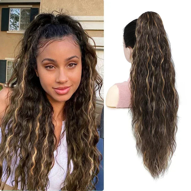 28 Inch Long Ponytail Extension Curly Wavy Claw Clip on Fake Pony Tail Hair Piece Natural Fluffy Synthetic Horse Tail for Women