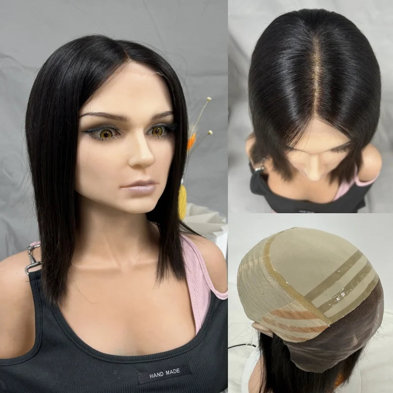 Silicone Medical Wig Skin Friendly Silky lining Straight Virgin Hair Lace Top Human Hair Wigs Kosher Wig Free Part  Jewish Wig