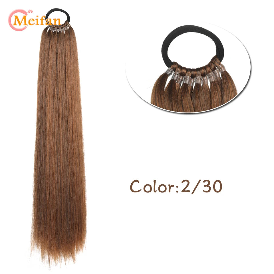MEIFAN 18-32Inch Long Straight Ponytail Extension with Elastic Tie Natural Soft Fake Pony Tail Synthetic DIY Ponytail Hairpiece