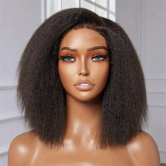 12A Glueless Wigs Malaysian Kinky Straight Lace Front Wigs Human Hair Pre Plucked 13X4 Yaki Straight Lace Frontal Wigs 180%