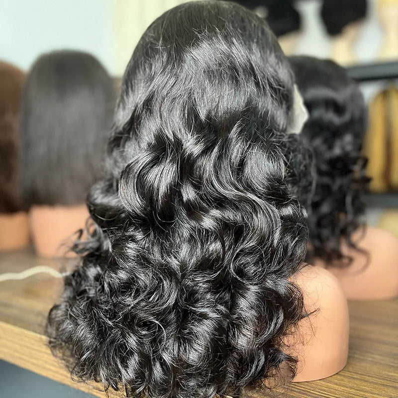 250% Density 100% Vietname Loose Wave Wig 13x4 Frontal Bouncy Wave Wig with Human Hair Natural Black For Black Women 14-20Inch