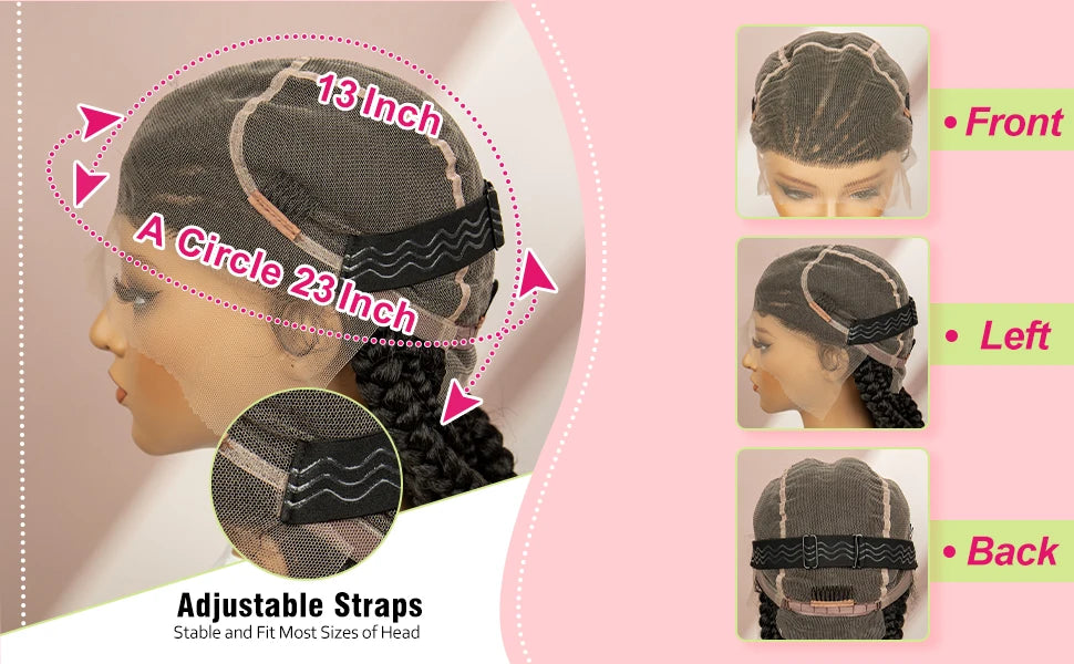 African Black Women Braided Wigs Double Lace Cornrow Braided Wig with Baby Hair Full Lace Frontal 30 Inch Natural Braiding Hair