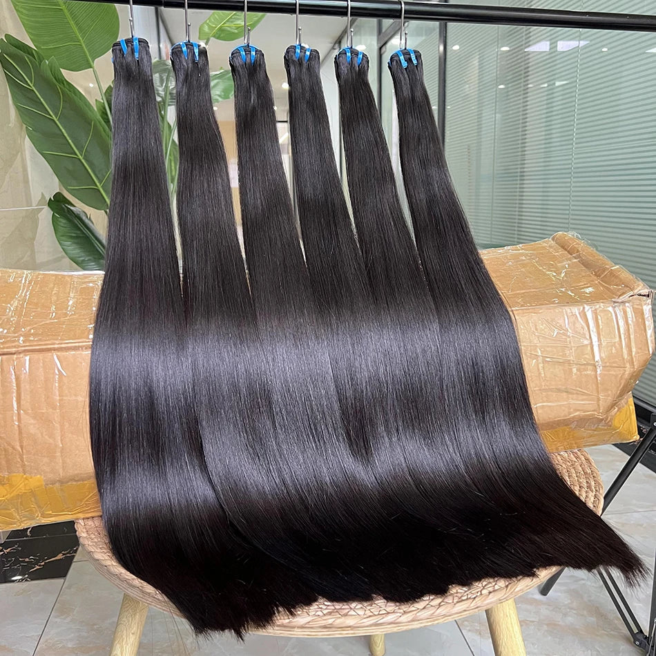15A Bone Straight Super Double Drawn Human Hair Bundles Weave Raw Virgin Hair Extensions #1b Natural Color Can Dye #613 Color