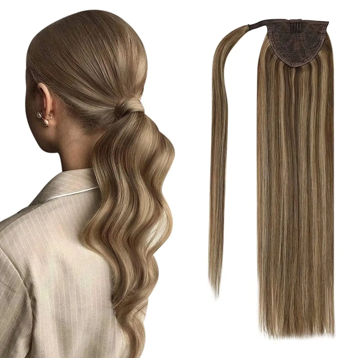 VeSunny Ponytail Human Hair Straight 80g Clip in Hair Extensions Human 14-22" Natural Hair Horse Tails No Claw Clip
