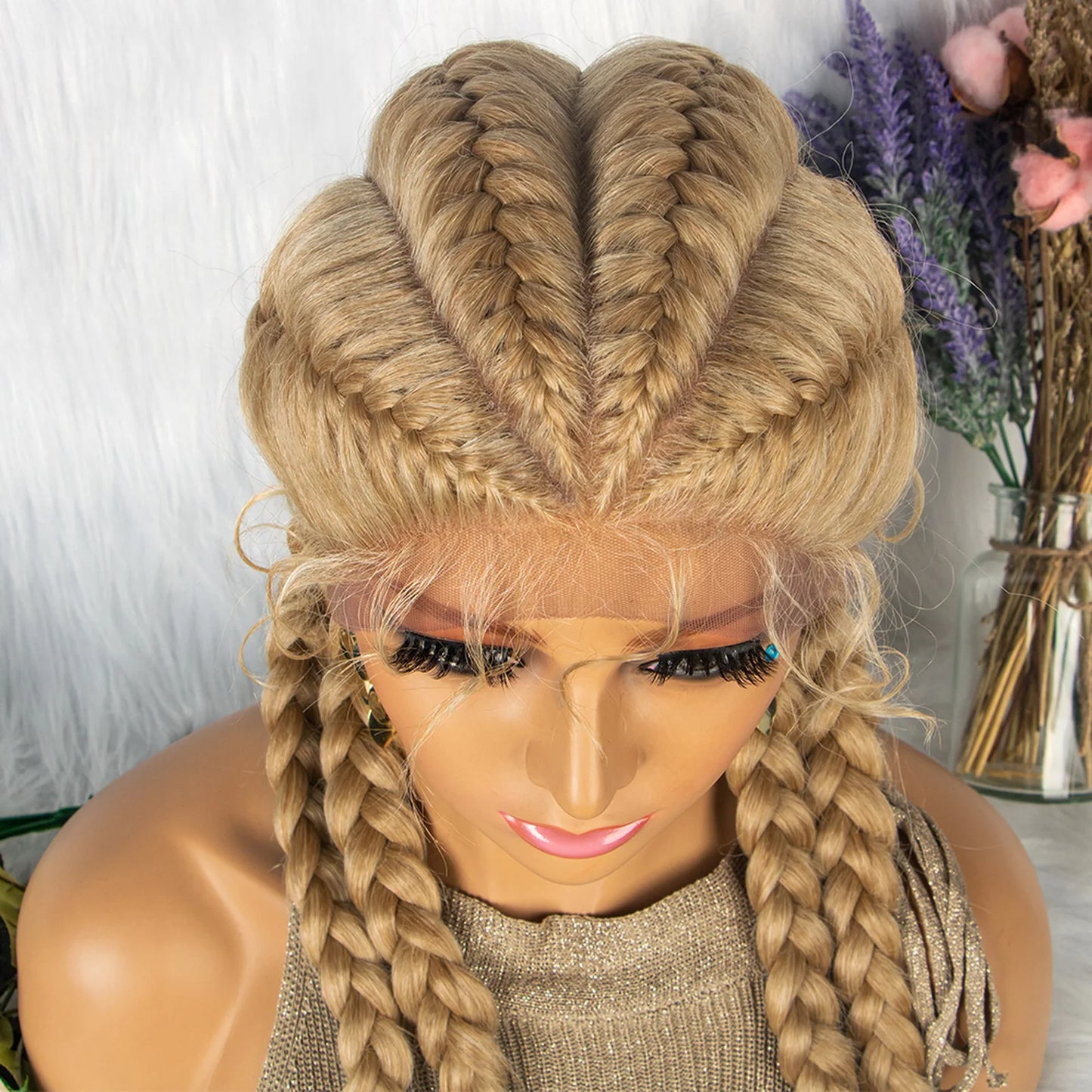 Synthetic Lace Wigs Braided Wigs with Baby Hair Long 26 Inches Box Braids Wig for Black Women Lace Front  Afro Hair Wigs