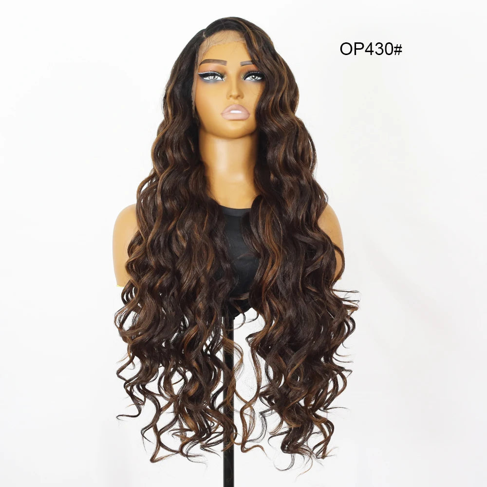 Ombre Highlight Wave Wig for Women Synthetic T-Part Lace Frontal Red Lace 13x5 Black Cosplay Daily Use Hair