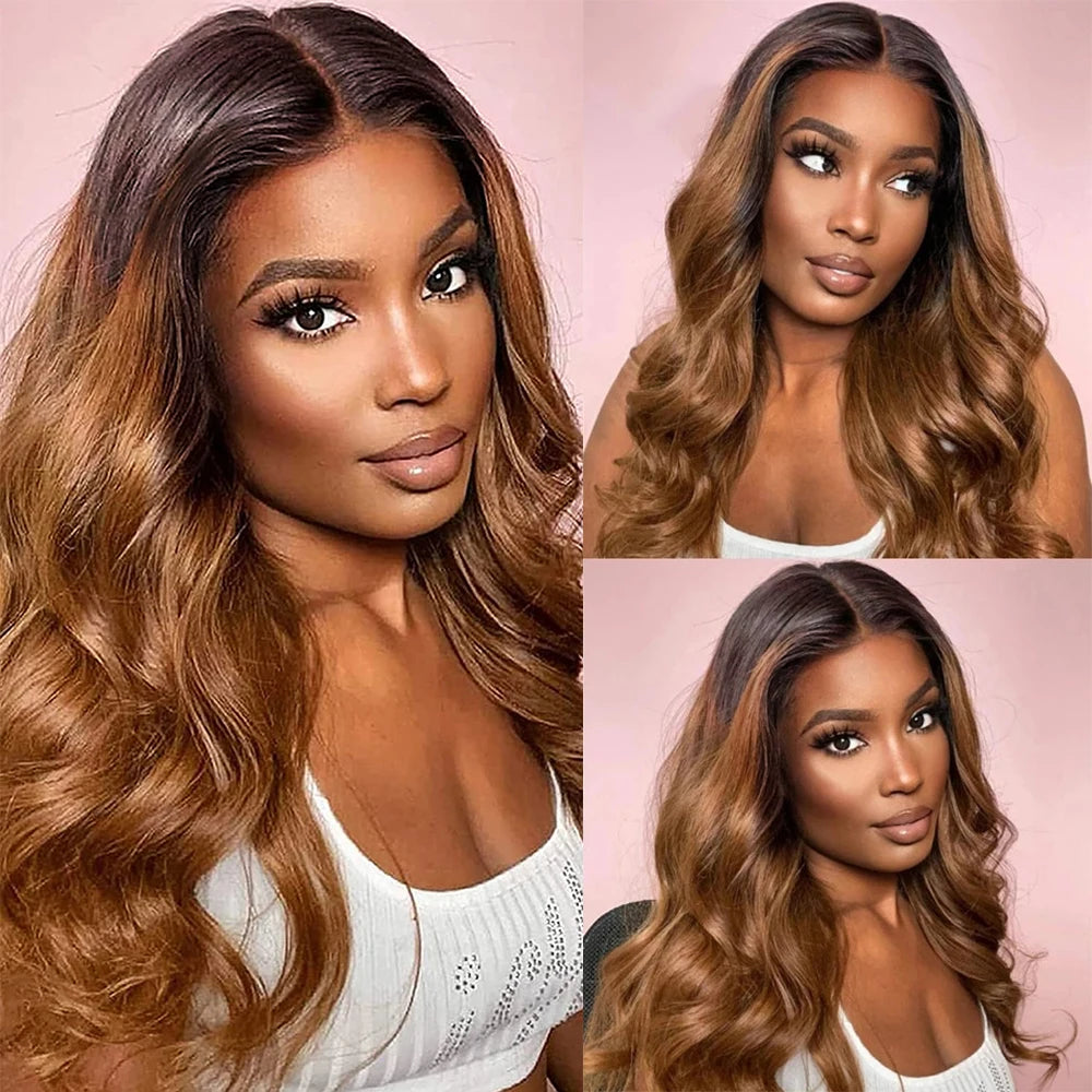 Ombre Human Hair Bundles With Closure Body Wave 100% Unprocessed Virgin Hair Brown Blonde Colored 3/4 Bundles With Closure