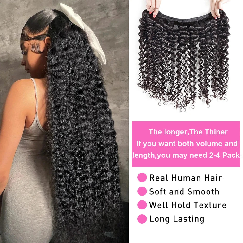 28 30 32 Inches Deep Wave Bundles With Frontal 13x4 HD Lace Brazilian Remy Hair Bundles for Black Women Lace Closure With Bundle