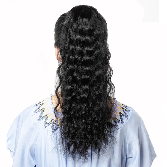 100g Natural Wave Drawstring Ponytail Human Hair Clip In Extensitons Natural Black Water Wave Pony Tail Brazilian Hair For Women
