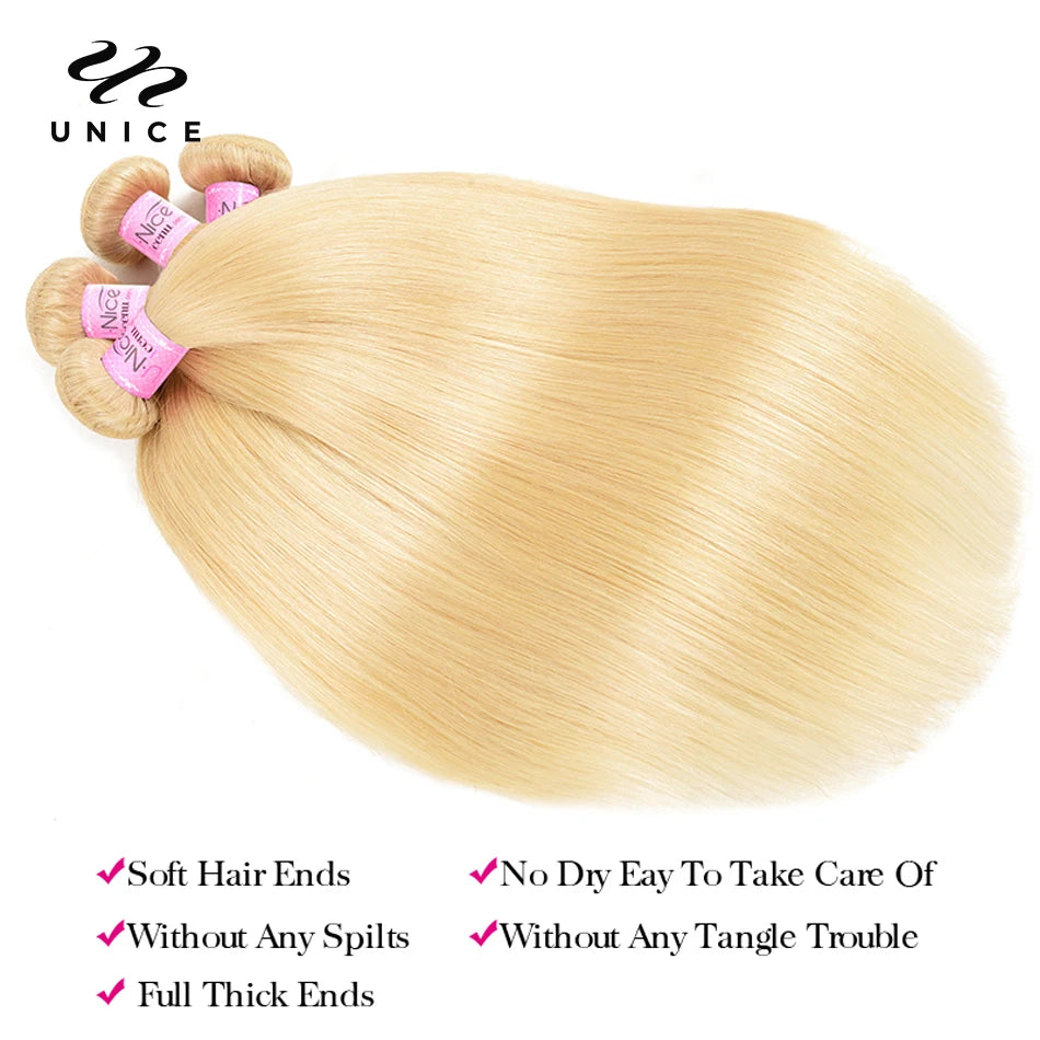 UNice Hair 613 Blonde Straight Hair Human Hair Bundles 1/3/4 PCS Deal Sew In Bundles Quick Weaves
