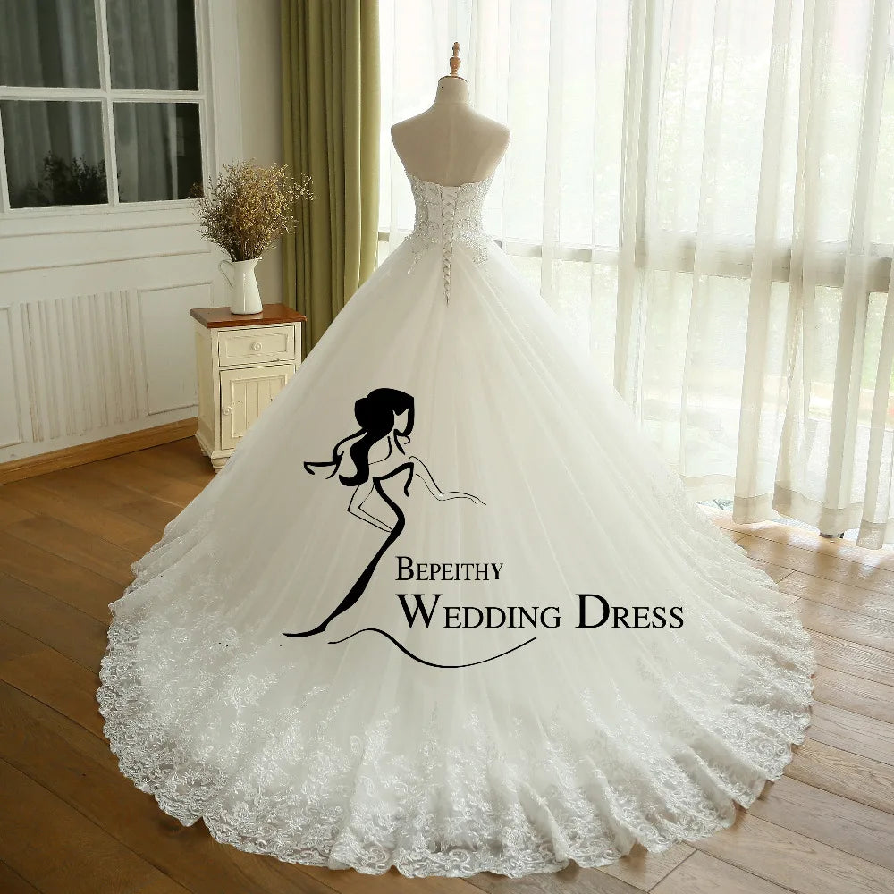 BEPEITHY Customized Sexy Sheer Lace Crystal Ball Gown Wedding Dress Sweetheart Vintage Princess Bridal Dresses Vestido De Novia