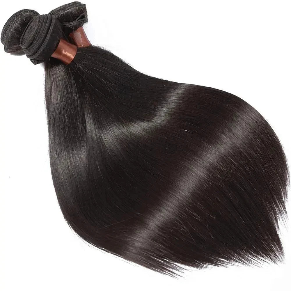 Straight Bundles With Closure Human Hair 10-30 Inch 100% Brazilian Extensions Natural Black Raw Hair With Hd Glueless Closure