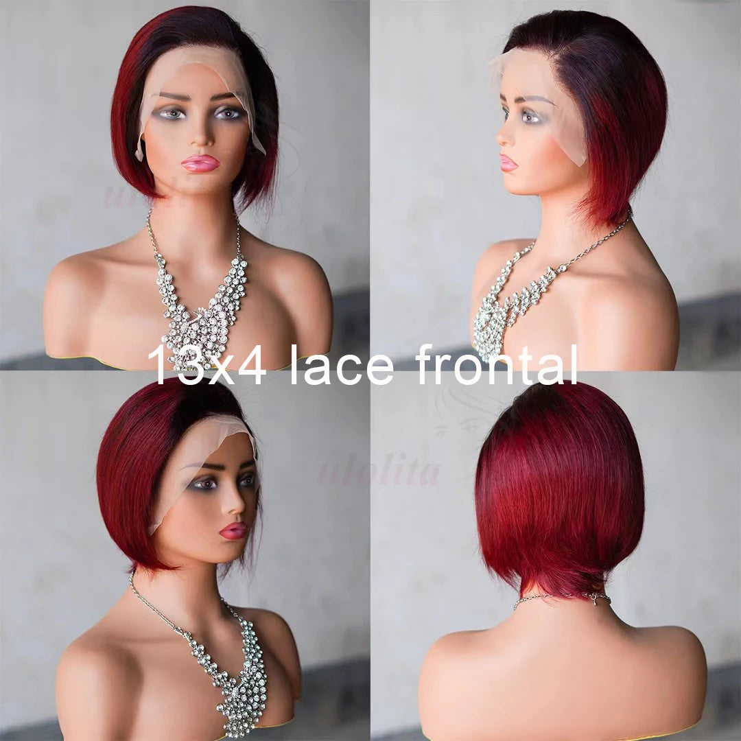 Pixie Cut 13x4 Transparent Lace Front Wigs For Women Short Bob Wig Brazilian Pre Plucked Lace Frontal Human Hair Wig 200 Density