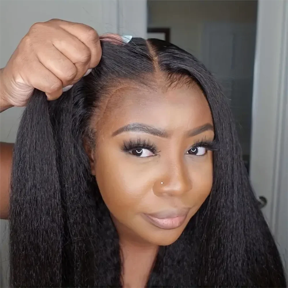 Kinky Straight Human Hair Wig For Women 13x4 Lace Front Wigs Human Hair Pre Plucked  Yaki Straight Brazilian Human Hair Wigs