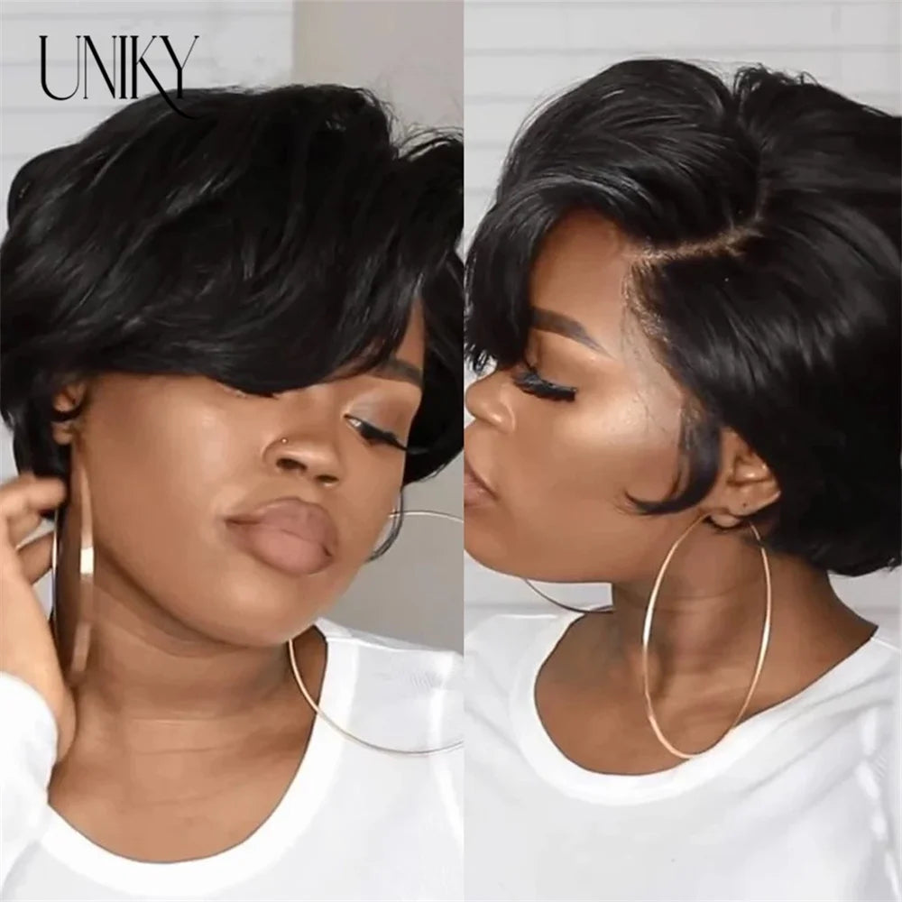 Pixie Cut Wigs Human Hair Wigs For Women straight Short Bob Wig Brazilian PrePlucked 13x4 Lace Frontal Human Hair Wig 180Density