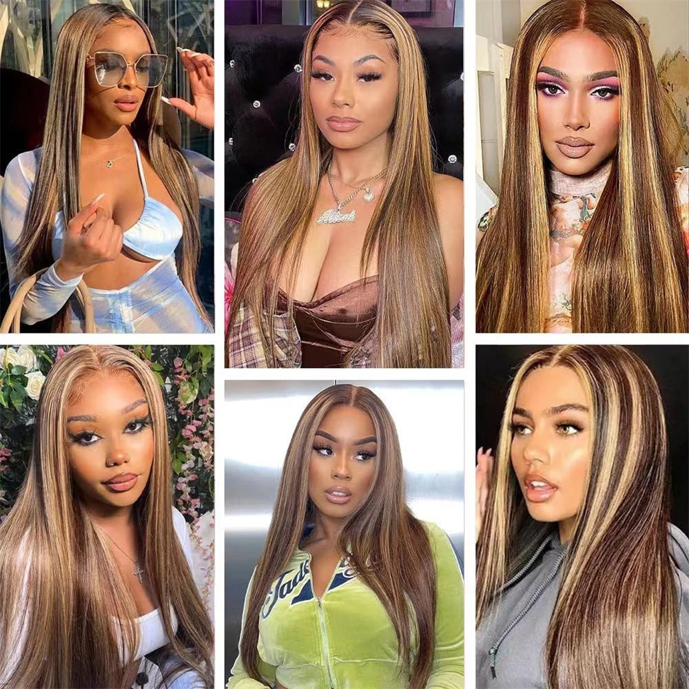 P4/27 Highlight Bundles With Closure Frontal 13x4 Straight Brazilian Human Hair Bundle With Frontal Ombre Blonde Hair Extensions