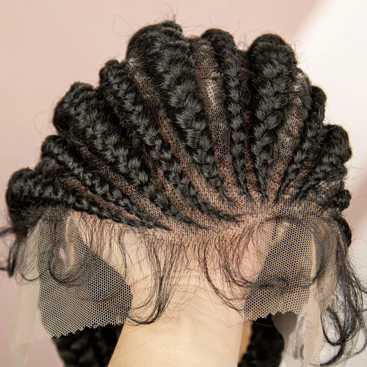 African Black Women Braided Wigs Double Lace Cornrow Braided Wig with Baby Hair Full Lace Frontal 30 Inch Natural Braiding Hair