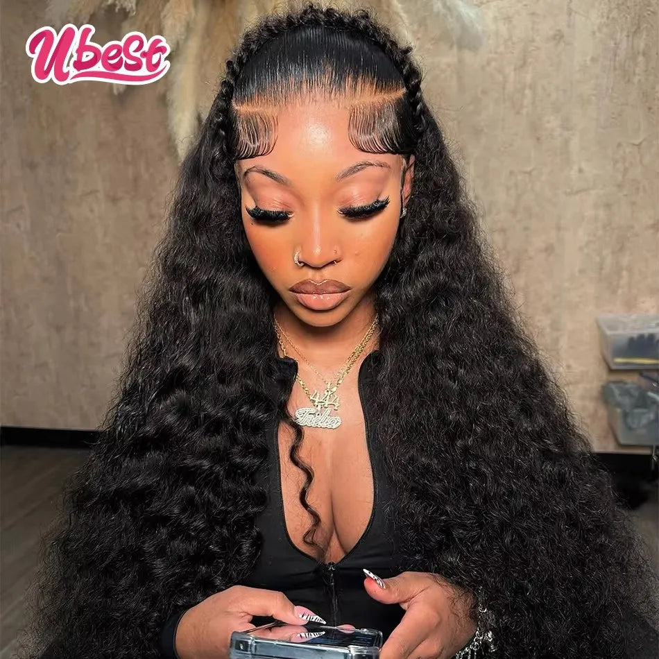 Ubest 13X6 Transparent Lace Front Wigs Curly 100％ Human Hair Ombre Dark Green Colored 5X5 Lace Closure Wig Pre Plucked For Women