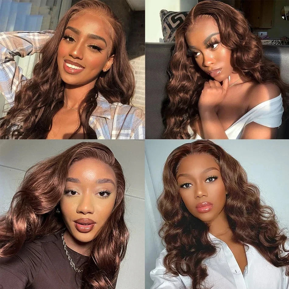 Brown Body Wave Bundles Human Hair Brazilian Hair Weave Bundles 1/3/4 PCS Human Hair Bundles #4 Brown 100% Remy Hair Extensions