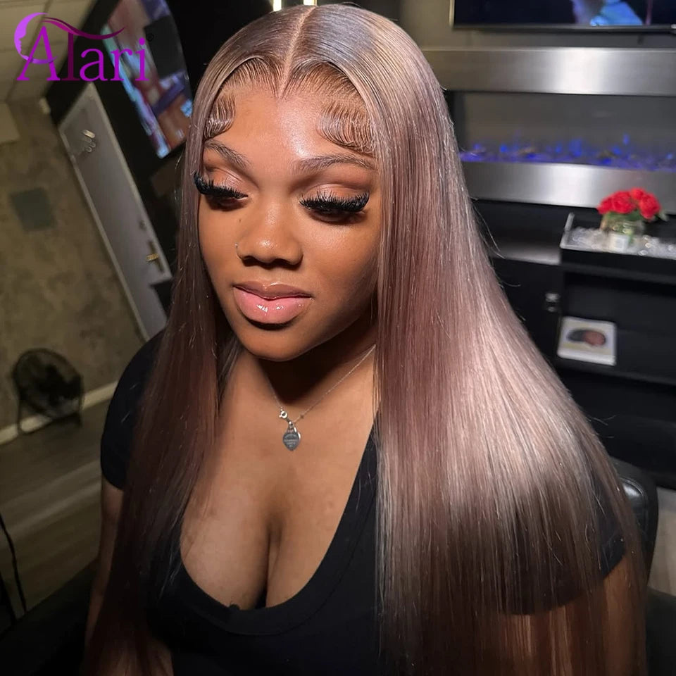 Dark Ash Blonde with Brown Roots Straight Wig 13x6 13x4 Lace Frontal Human Hair Wigs Ombre Deep Gray Lace Front Brazilian Wig