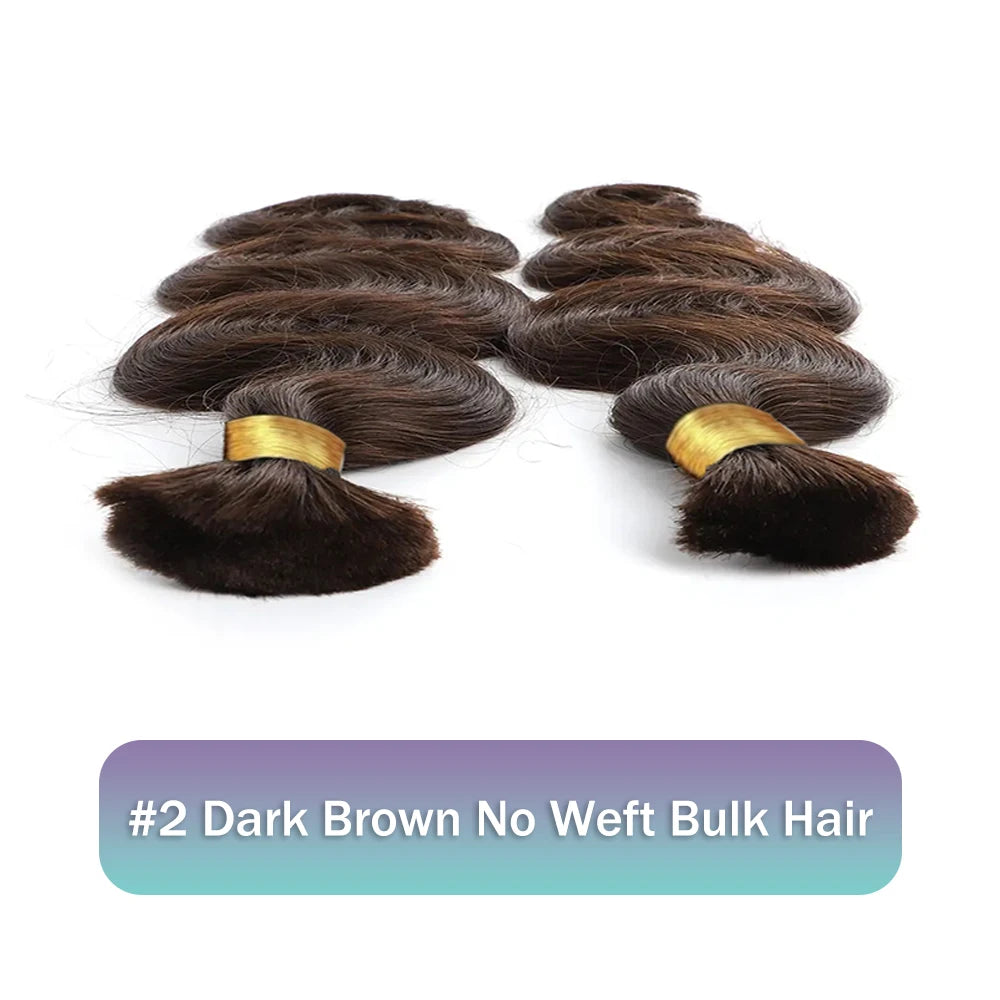 Body Wave Bulk Hair For Braiding Dark Brown #2 Hair Bundle Raw Indian Hair 100% Unprocessed Human Hair Extensions 100G Hair Bulk