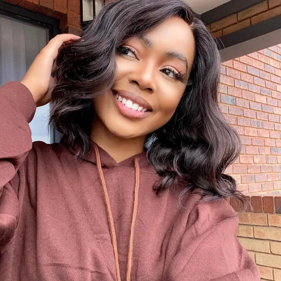 Body Wave Bob Wig Short Wigs 13X4 Lace Front 100% Human Hair 200 Density Transparent Lace Closure Wig PrePlucked With Baby Hair