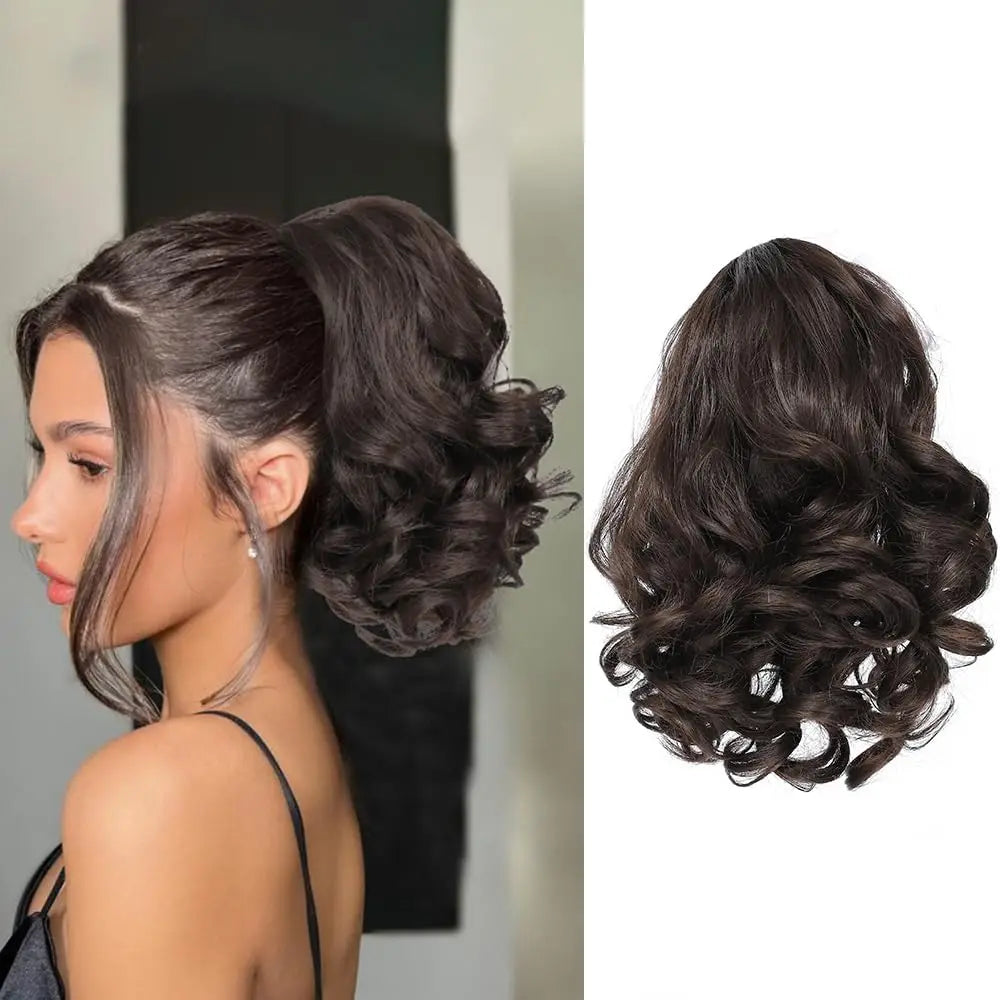 Short Curly Drawstring Ponytail Extensions Synthetic Clip In Hair Extensions Elegant For Daily Use Hair Accessories