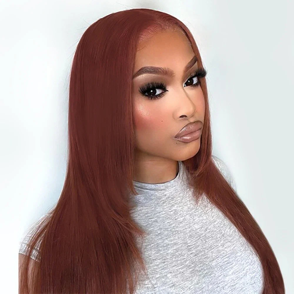 Reddish Brown Layered Lace Front Wig 13X6 Copper Red Straight Lace Front Wigs For Women Synthetic Glueless Heat Resistant Wigs