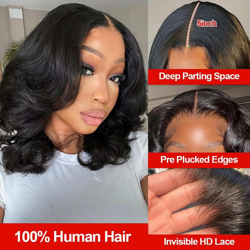 Queen Nala 200 Density Short Bob Body Wave Glueless 7x5 Lace Closure human Hair Wigs Wave 13x6 HD Lace Frontal Wig 100% Human Hair Preplucked 13x4 Lace Front Wig Remy Brazilian Hair Ready To Wear On Sale For Women