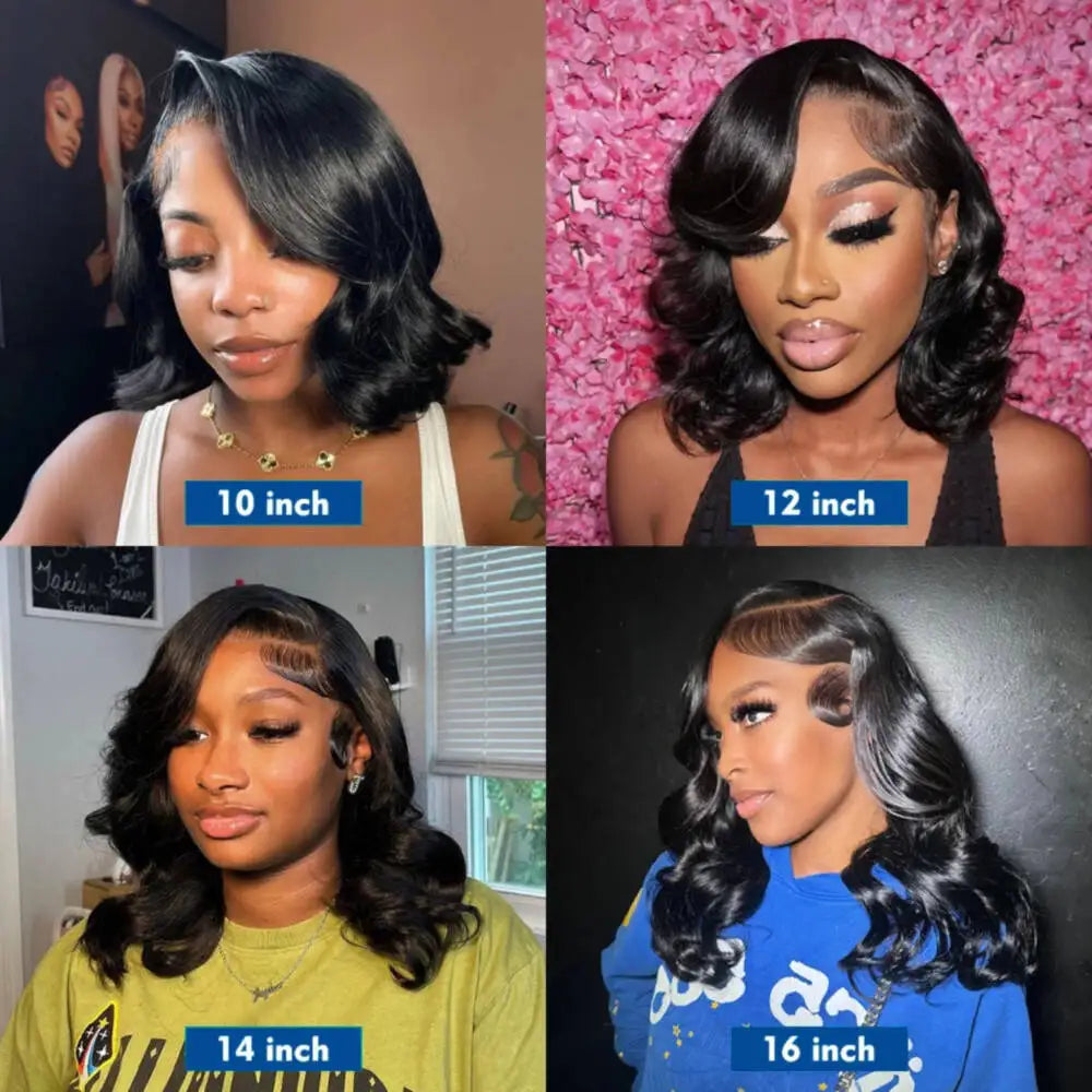 220 Density Body Wave Short Bob Wigs Human Hair 13x4 Transparent Lace Front Human Hair Wig Preplucked Lace Frontal Wig For Women
