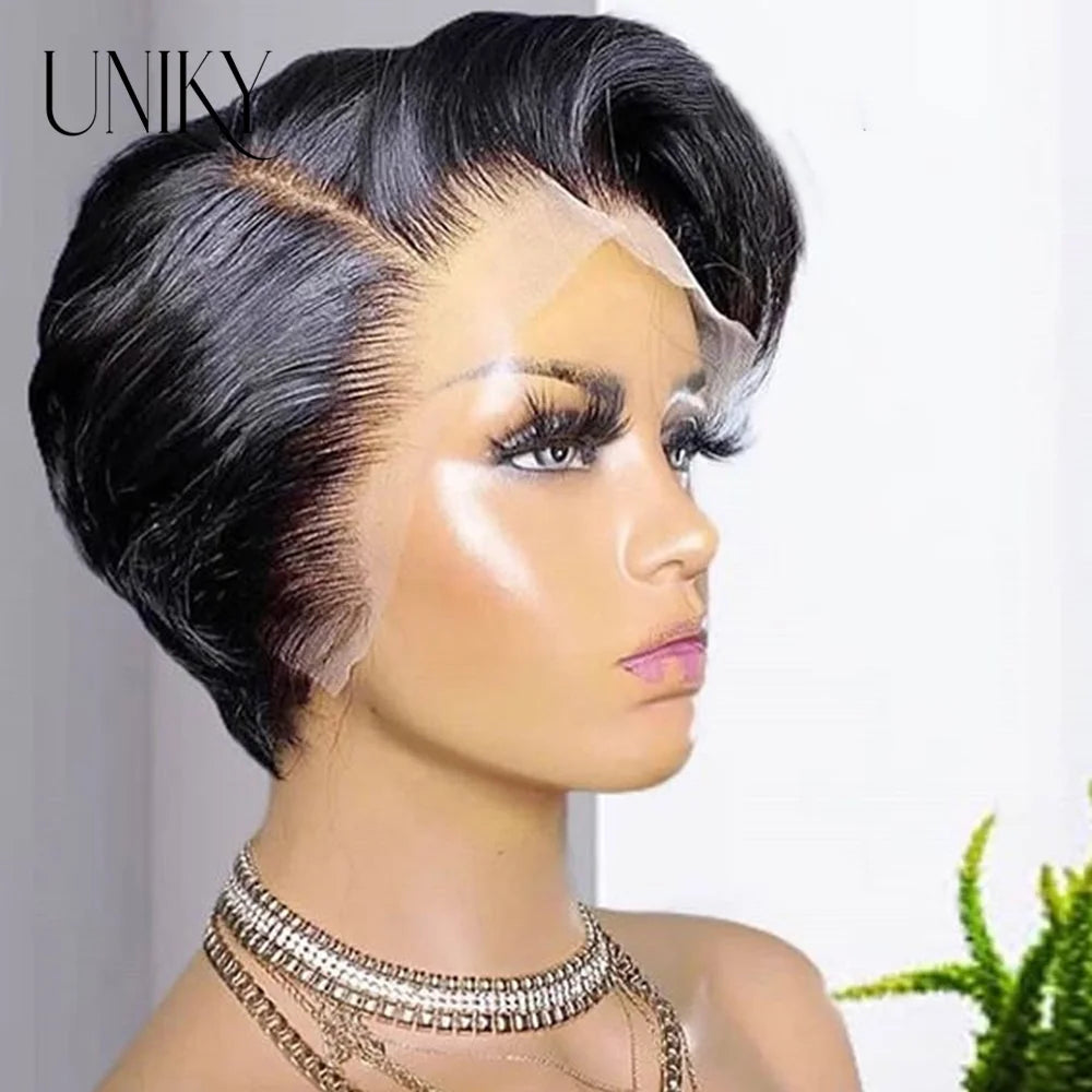 Pixie Cut Wigs Human Hair Wigs For Women straight Short Bob Wig Brazilian PrePlucked 13x4 Lace Frontal Human Hair Wig 180Density