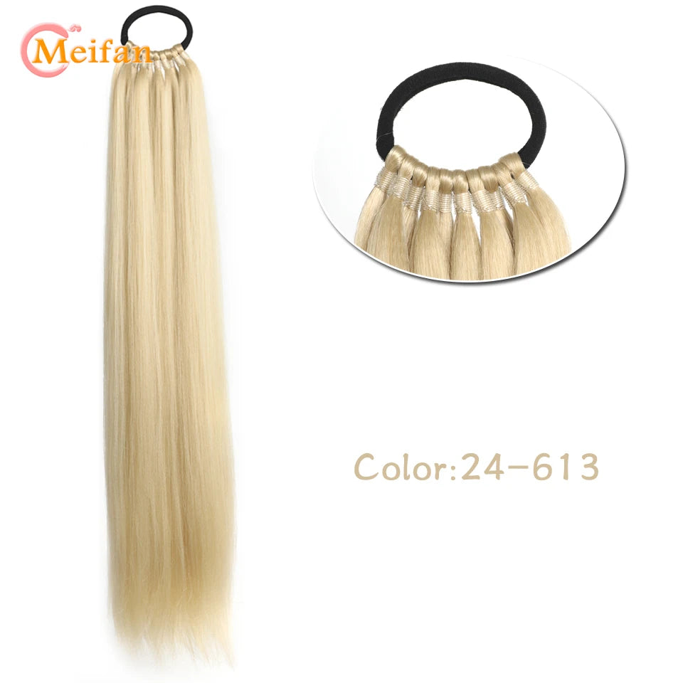 MEIFAN 18-32Inch Long Straight Ponytail Extension with Elastic Tie Natural Soft Fake Pony Tail Synthetic DIY Ponytail Hairpiece