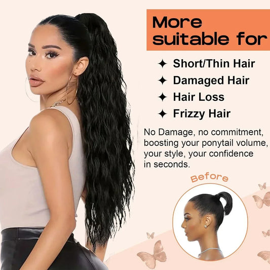 28 Inch Long Ponytail Extension Curly Wavy Claw Clip on Fake Pony Tail Hair Piece Natural Fluffy Synthetic Horse Tail for Women