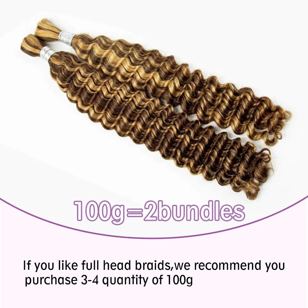 V Beauty Human Hair for Braiding Deep Wave #27 Honey Blonde Bulk Human Hair Bundles No Weft Hair Bulk for Women Hair Extensions