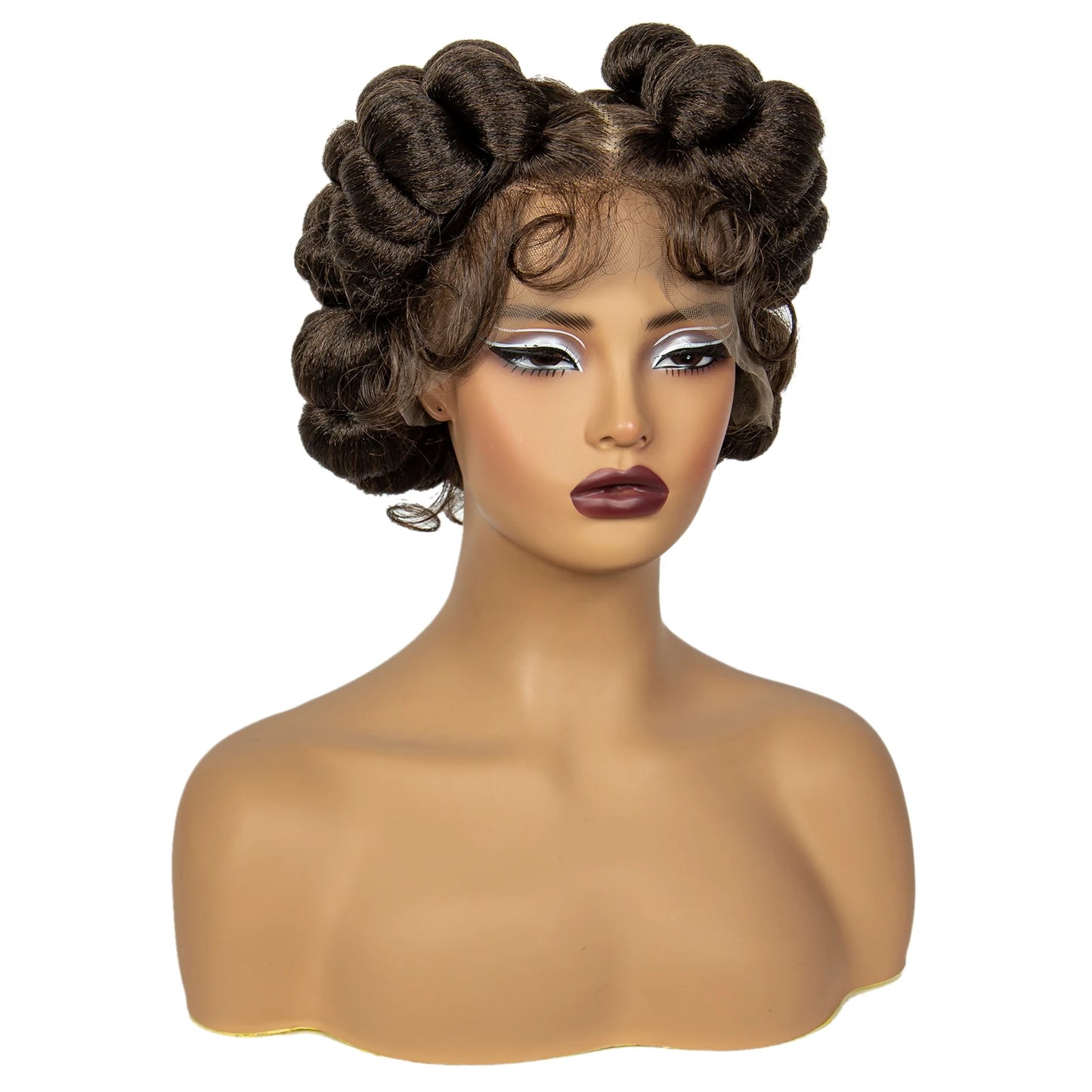 Natural Color 6Inch Transparent Full Lace Braided Wigs Short Cute Handmade Bantu Synthetic Braided Lace Wigs Knotless Braids Wig