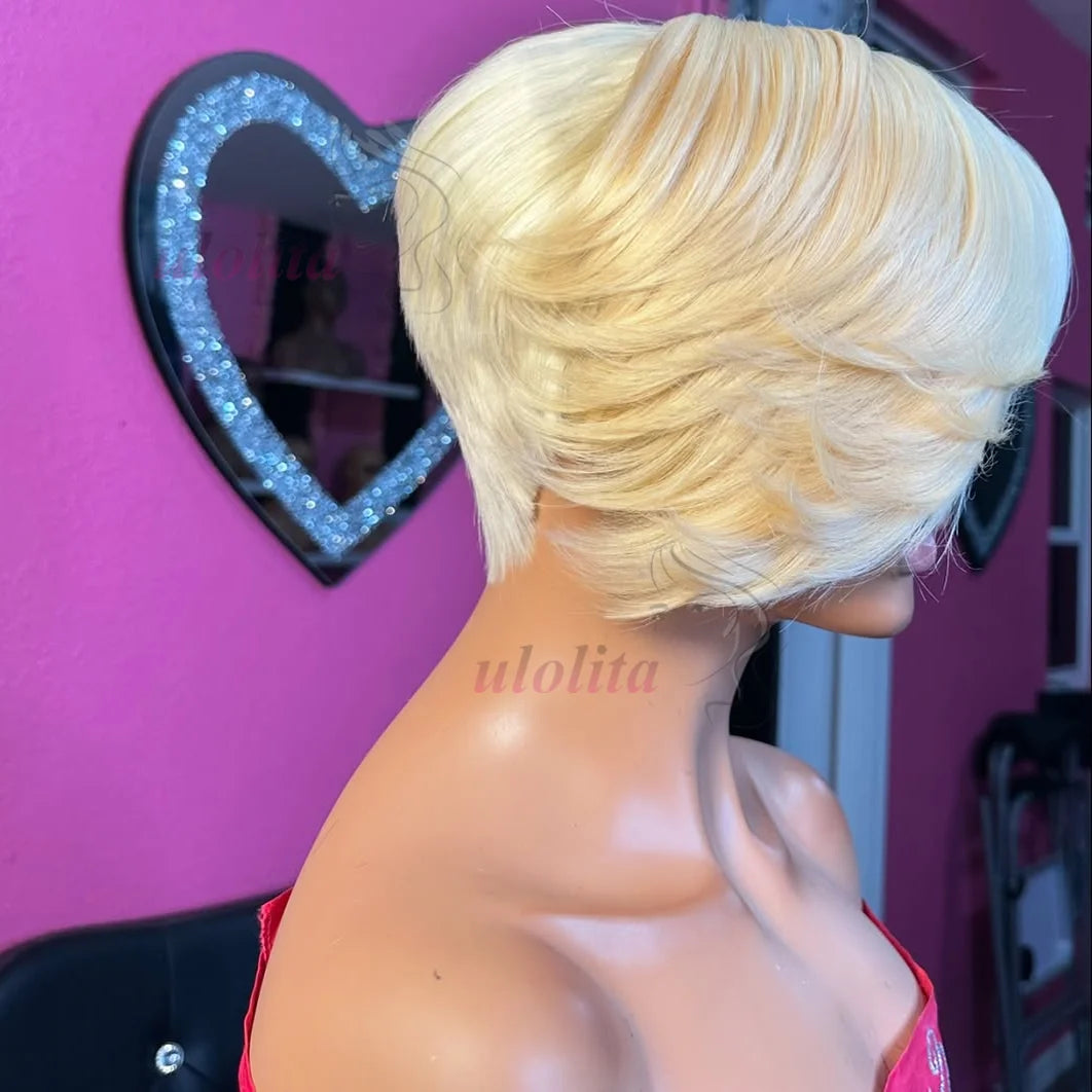 Pixie Cut Wig Brazilian 613 blonde Straight Side Part Wig 13x4 Short Bob HD Transparent Lace Front Human Hair Wig For Women