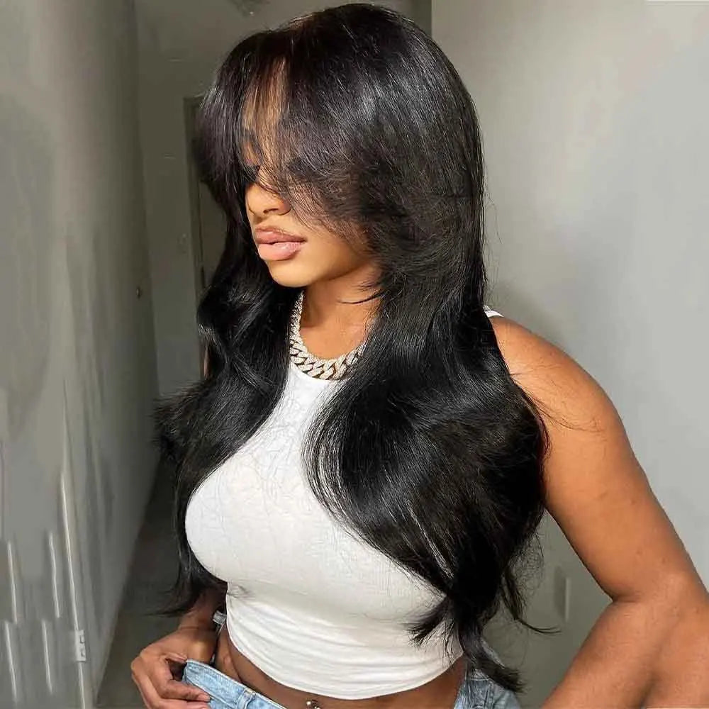 Curtain Bangs Wigs Body Wave Lace Front Human Hair Wig With Bang 13x4 13x6 Pre Plucked Lace Wigs Frontal Hair Wigs For Women