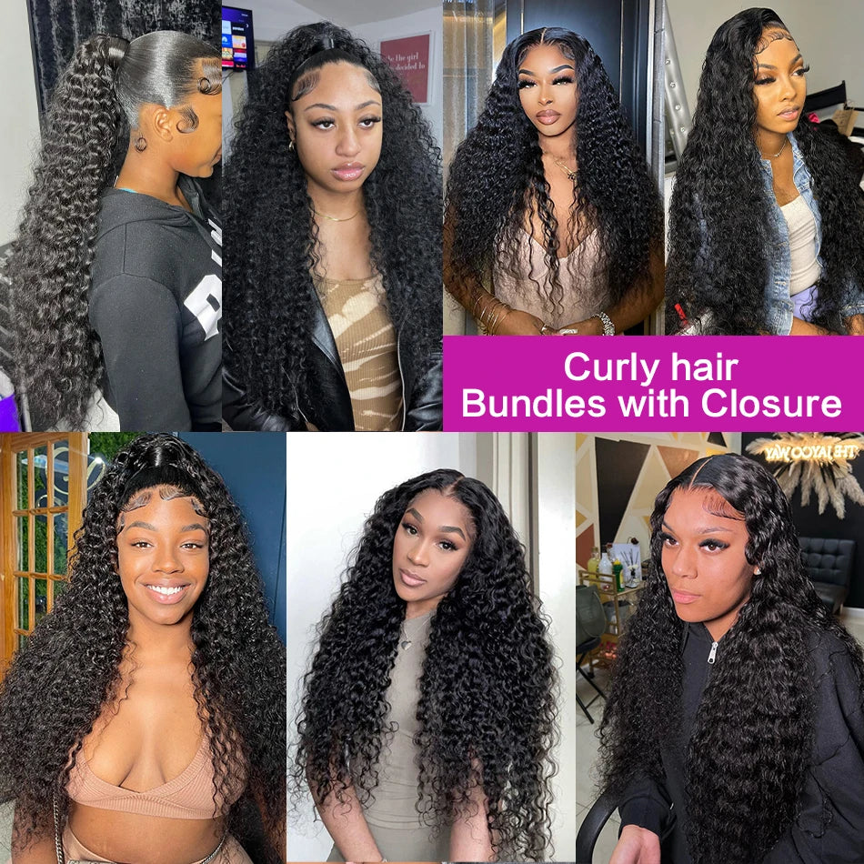 PD 30 32 36 40 Inch Deep Wave Human Hair Bundles Brazilian Remy Unprocessed Weaving Curly Hair Bundles Weave Extensions Deals