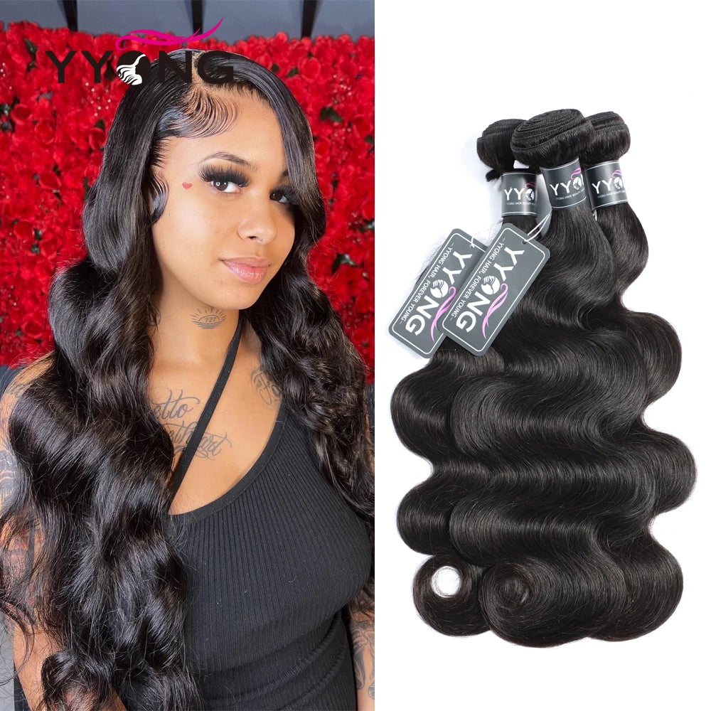 Yyong Body Wave Bundles 1/3/4 Bundles Brazilian Human Hair Weave Bundles 8-32 Inches Remy Human Hair Extensions