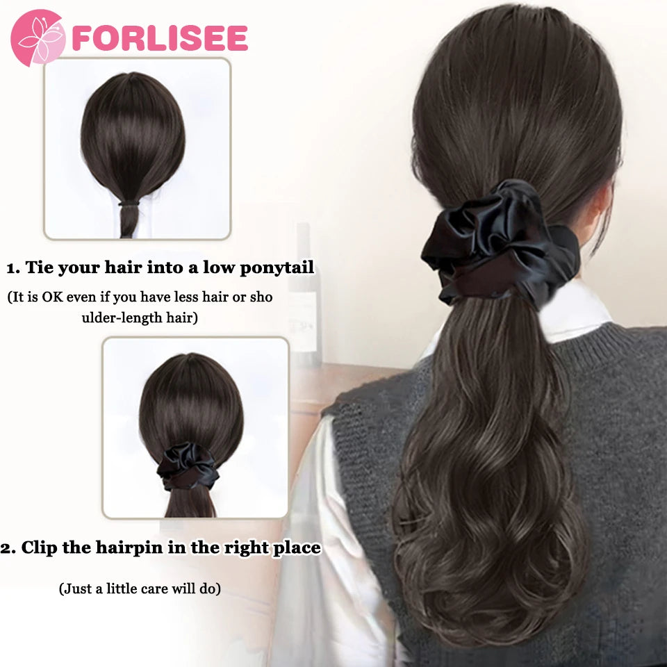 Black Hair Ring Claw Clip Synthetic Autumn And Winter Temperament Korean Style Layered Curly Ponytail Low Tie Natural Ponytail
