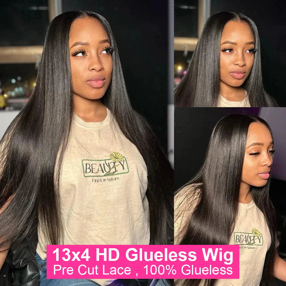 250% High Density Brazilian 30 40Inch Glueless Wig Human Hair Bone Straight 13x4 HD Lace Frontal Human Hair Wigs 7x5 Closure Wig