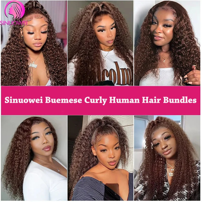 Chocolate Brown Vietnames Curly Hair Bundles 12A Double Drawn Bundles Virgin Remy Hair Extensions Color #4 Curly Bundle