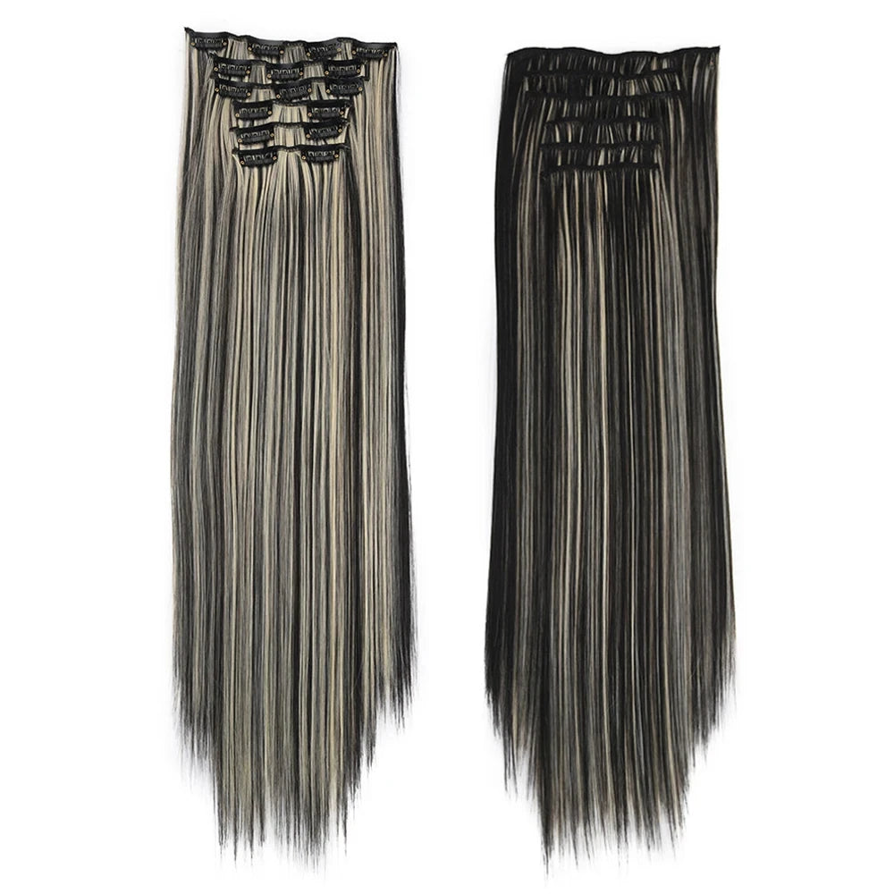Clip in Hair Extensions Synthetic 24Inch Long Invisible Natural Straight 6 PCS Thick Seamless Clip on Hair Extensions for Women