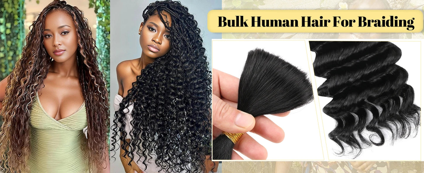 V Beauty Human Hair for Braiding Deep Wave #27 Honey Blonde Bulk Human Hair Bundles No Weft Hair Bulk for Women Hair Extensions