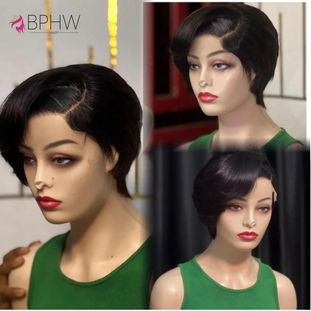 200 Density 13X4 Straight Short Human Hair Wigs Natural Color HD Lace Frontal Wig Short Human Hair Wig for Woman Pixie Cut Wig