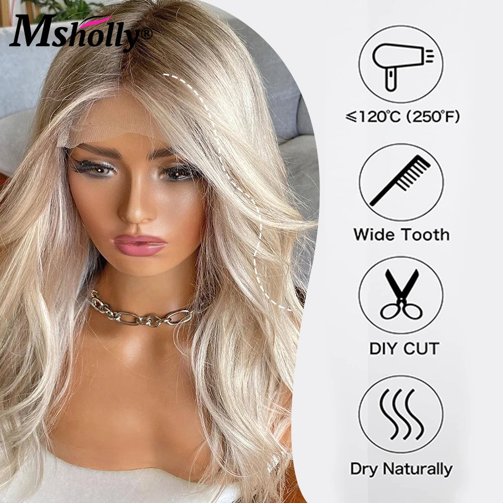 Christmas Ash Blonde Body Wave 100% Human Hair Wig Preplucked Creamy Blonde Salon Hair Coloring Wigs 13x6 Lace Front Remy Wigs