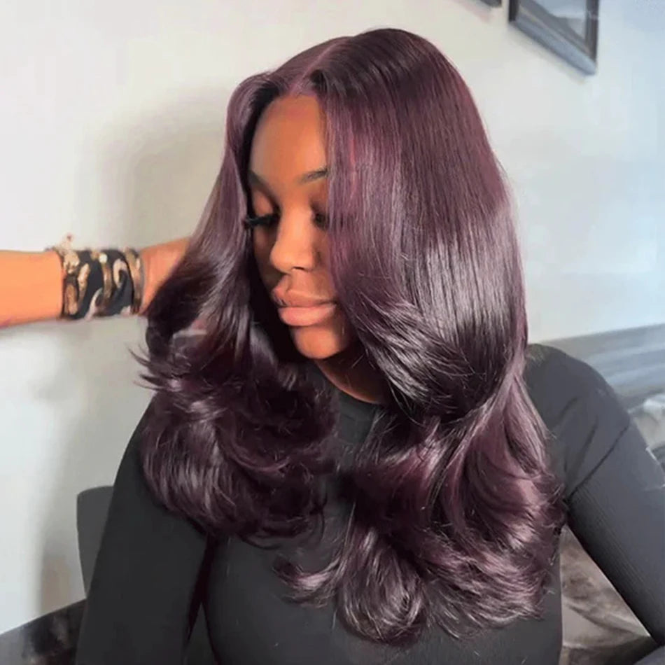 250 Density Dark Burgundy 9x6 Glueless Wigs Human Hair Ready To Wear Brazilian Colored Layer Cut Body Wave Wig Pre Cut Lace