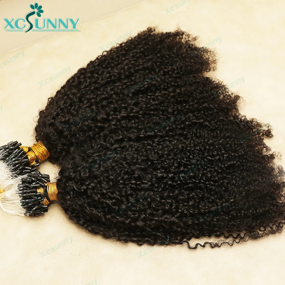 Microlink Hair Extensions Kinky Curly Color 4 Micro Ring Loop Hair Extensions Human Hair For Women Microring Hair Extensions